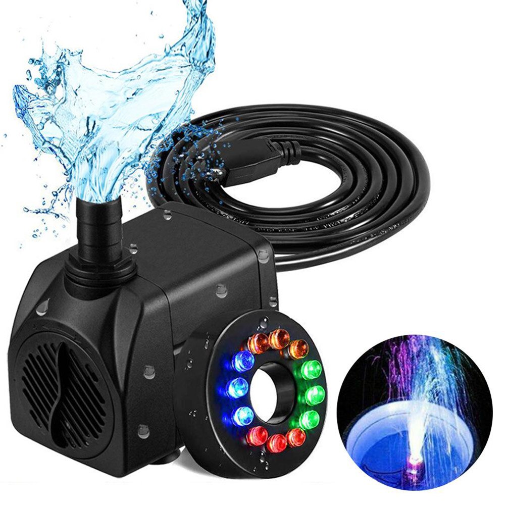 16W Dompelpomp Laag Geluidsniveau Met 12Leds Licht Voor Fonteinen Vijvers Aquarium Aquarium Zwembad Tuin: US PLUG