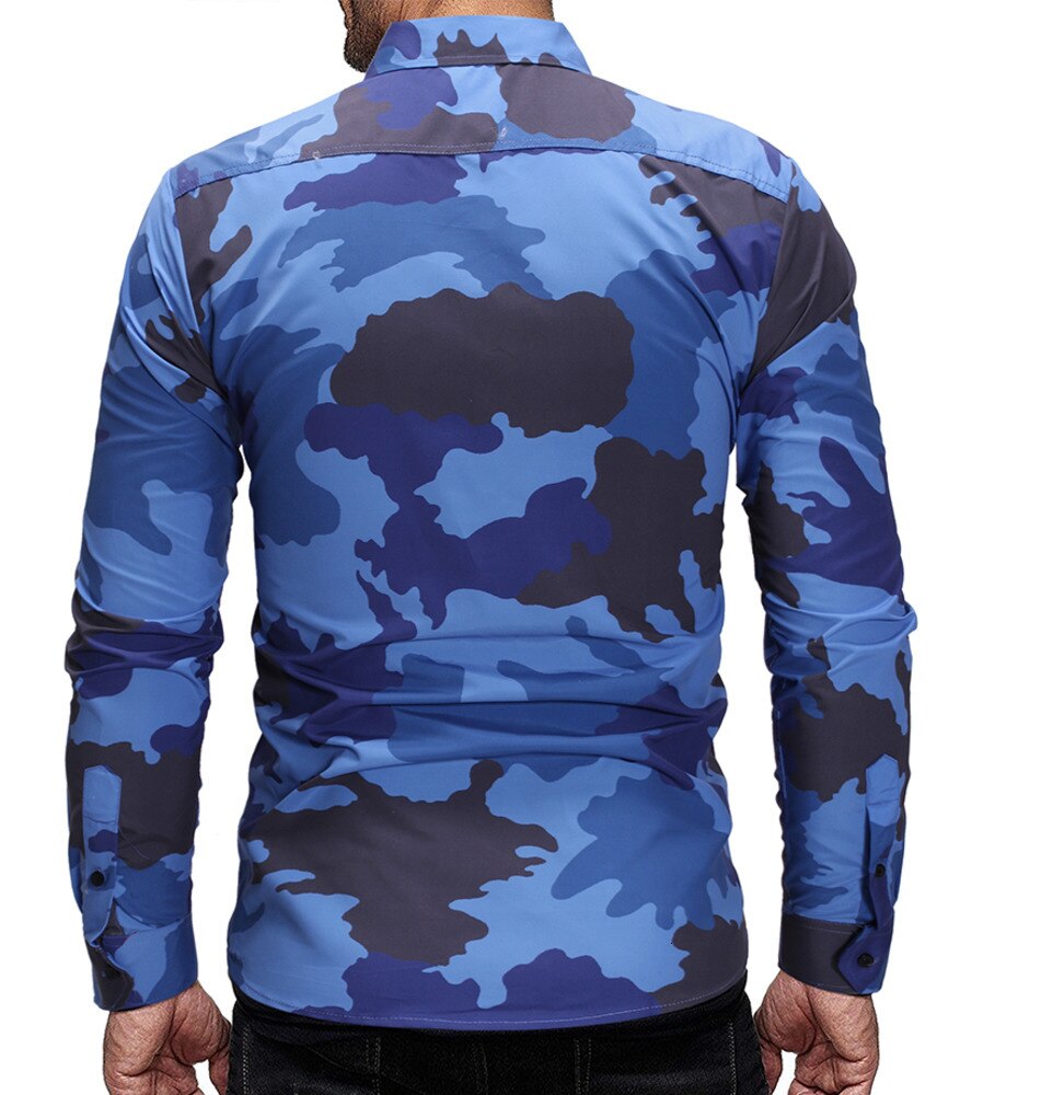 Efterår herre camouflage skjorter herre slim fit casual skjorte toppe mænd camo langærmet skjorte m -3xl
