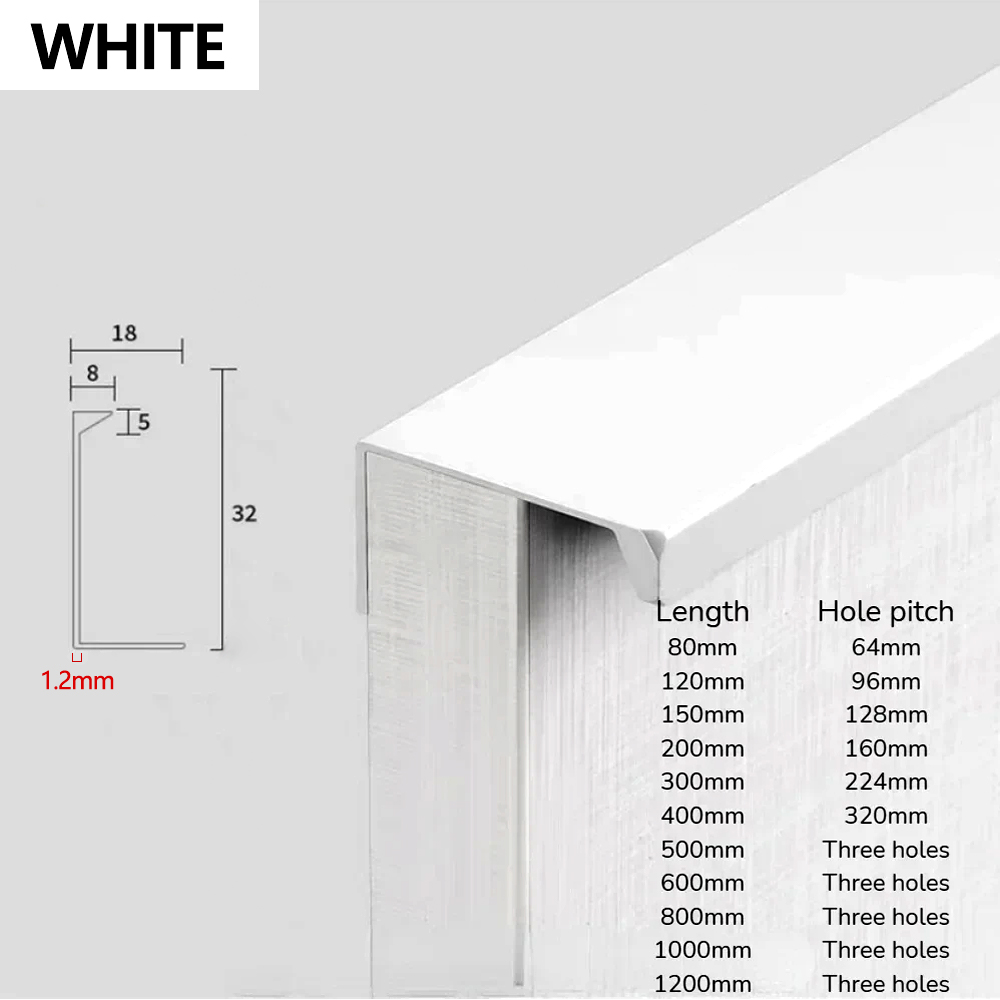Tiradores ocultos para gabinetes de cocina, cómoda, cajón y armario, manija de puerta de armario de aleación de aluminio, herrajes para muebles: 4XL / Blanco