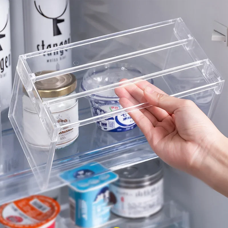 Kühlschrank-Organizer, Lagerregal, Kühlschrank, geschichtete Trennregale, transparenter Desktop-Ständer, platzsparend, Küchenzubehör