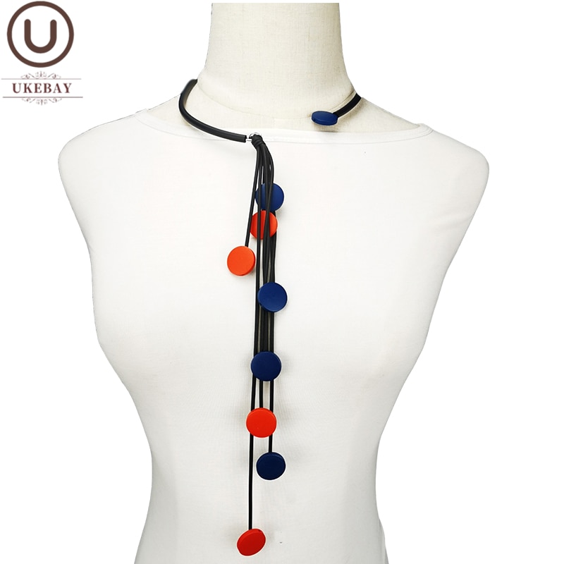 UKEBAY, collar Multicolor de madera, Gargantilla para mujer, collares para ropa, combinar con cadenas para suéter, colgantes negros, de joyería de goma