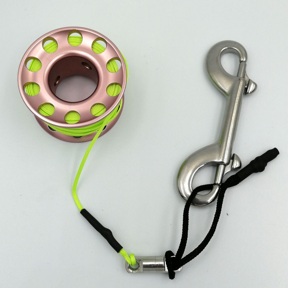 15m 20m Mini Scuba Diving Spool Finger Reel Bolt Snap Hook Aluminum Alloy Free Diving Finger Spool Dive Reel: Gold 15M Green Line