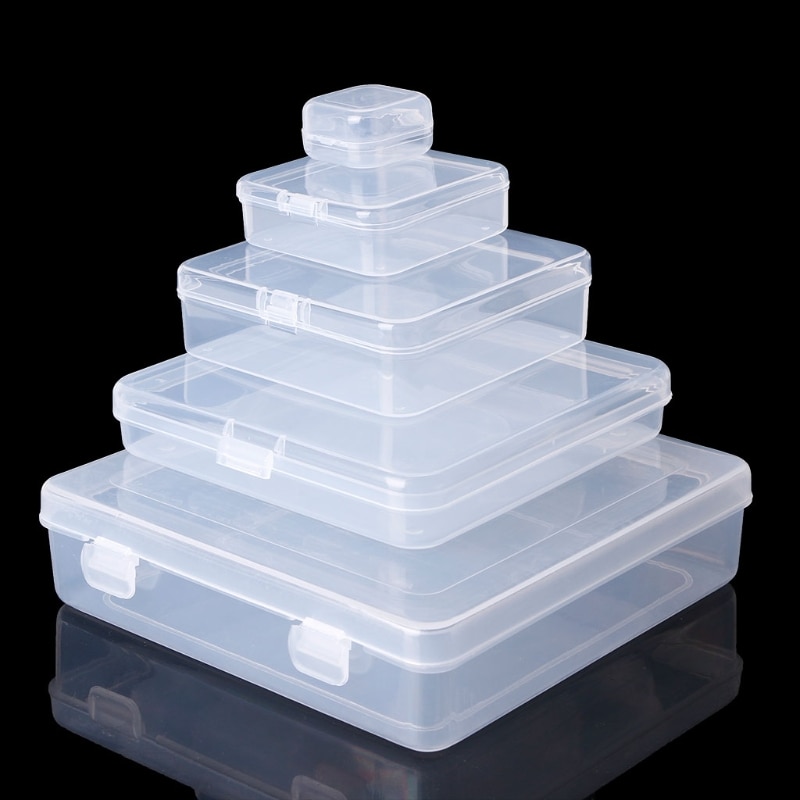 Vierkante doorzichtige plastic sieraden opbergdozen kralen knutseldoos containers