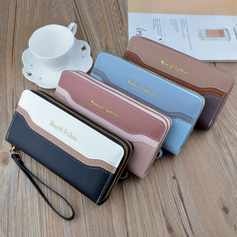 Wallet Ladies Long Double Zipper Large Capacity Clutch Splicing Contrast Color Mobile Phone Bag Wallets for Women