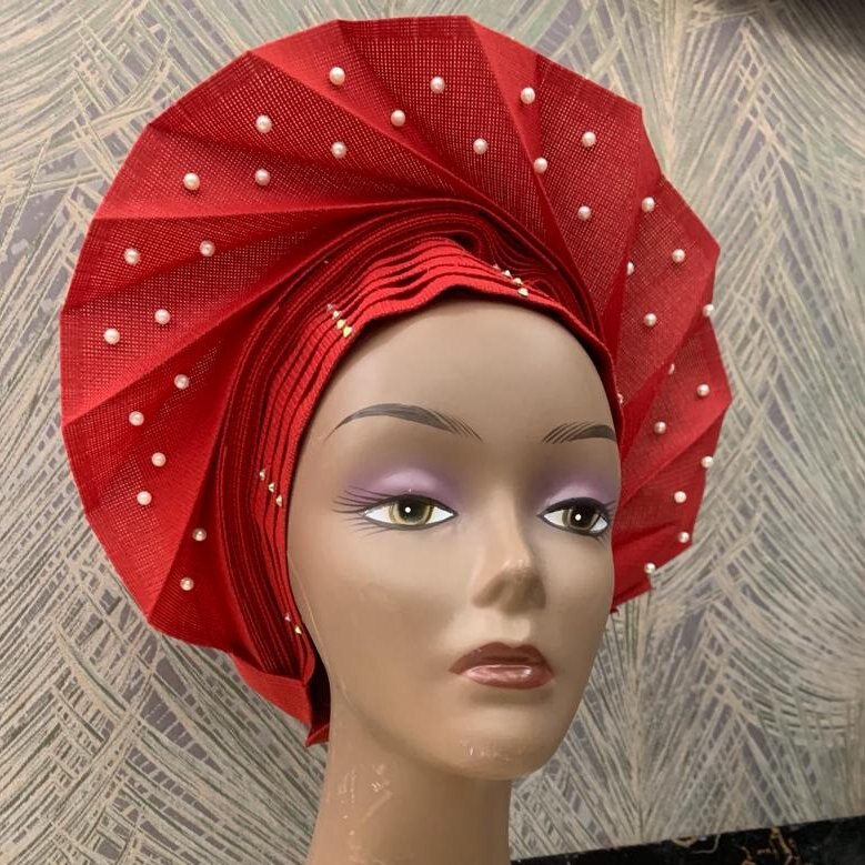 Kvinder stil hovedindpakning med rhinestone tørklæde kasket hat pandebånd turban afrikansk bryllup nyeste auto gele klar til at bære så oke: Rød 2