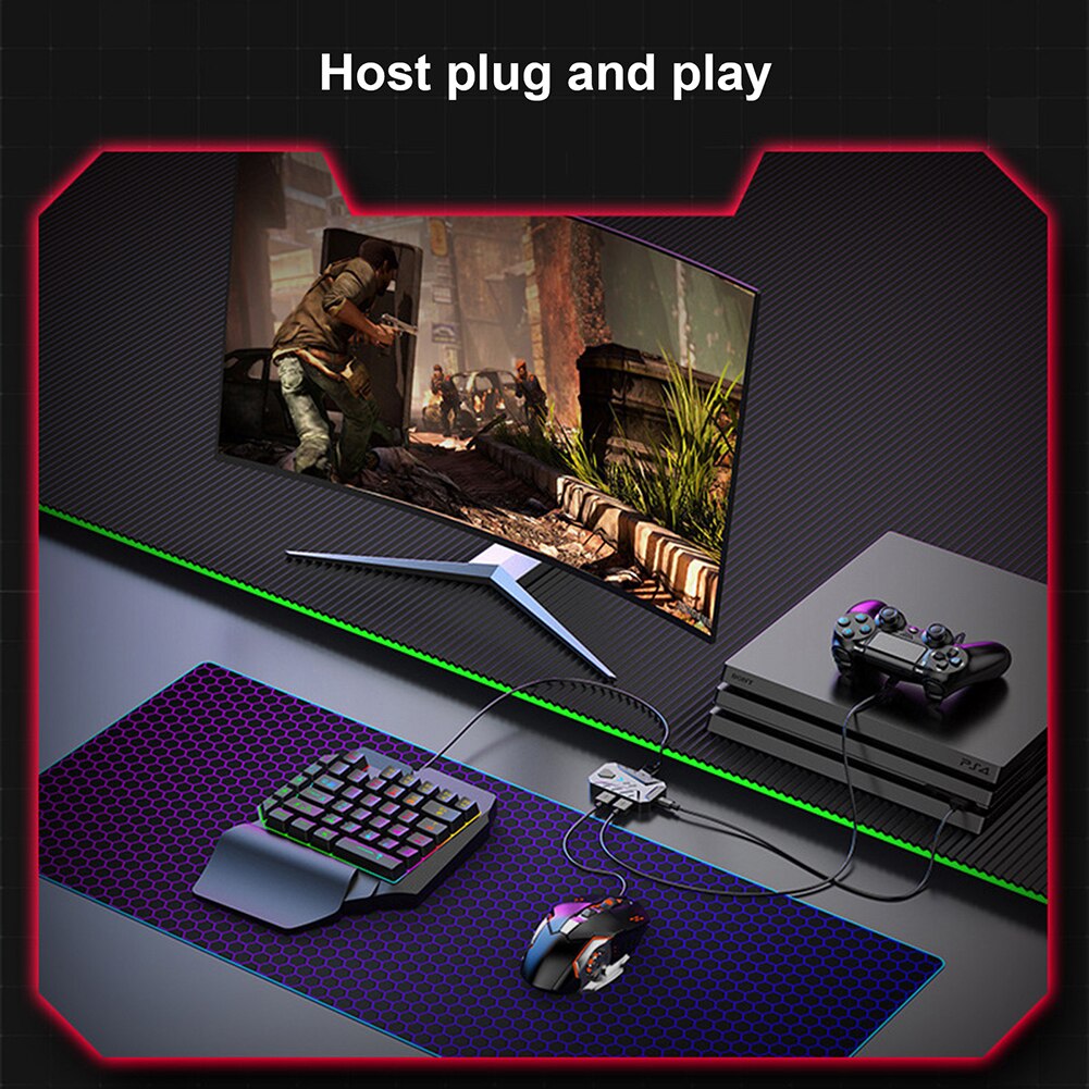 Gaming tastatur og mus combo rgb bakgrunnsbelyst enhånds tastatur mus med omformer adapter sett for  ps4 ps5 xbox nintendo switcher