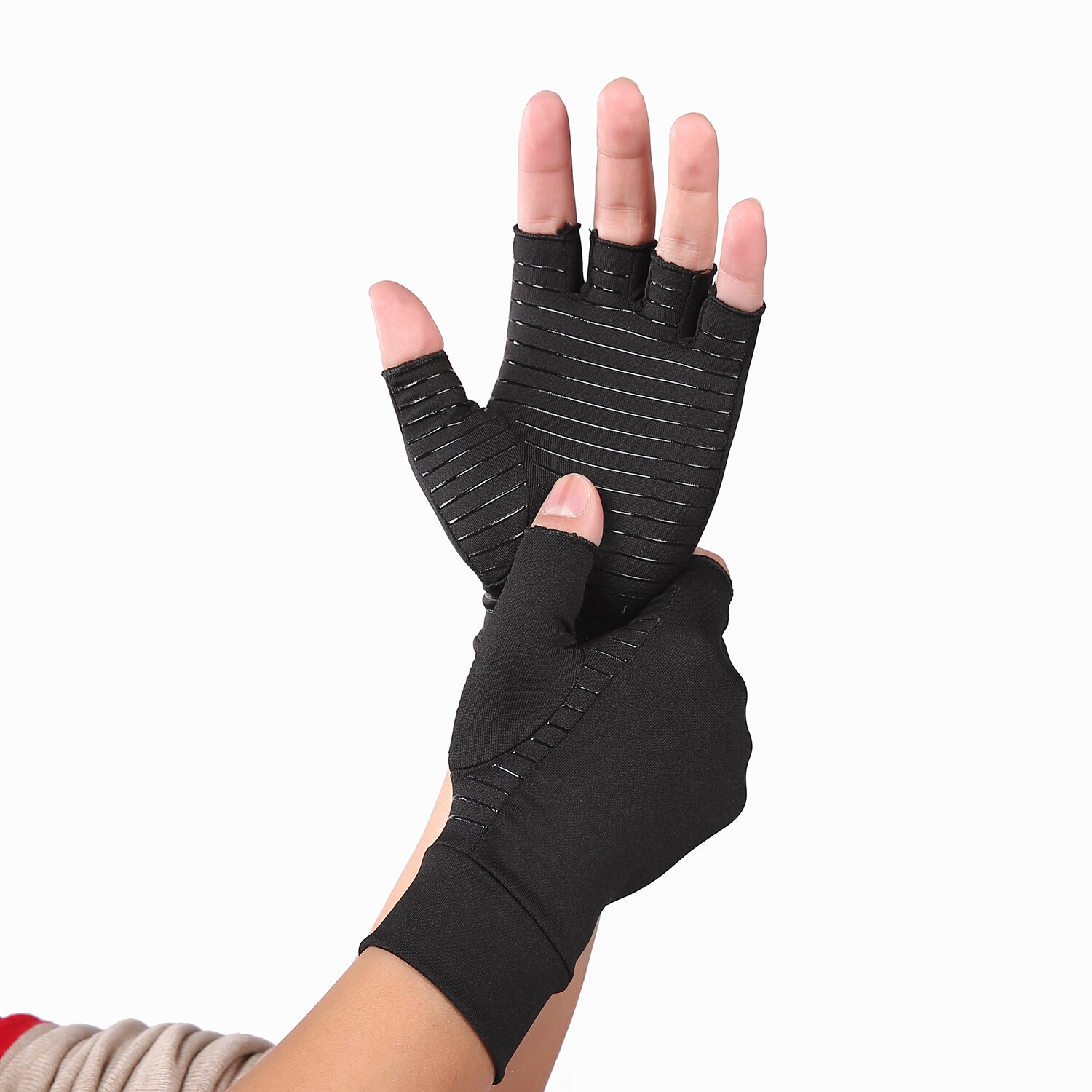 Halvfinger kompression arthritis handsker til anti gigt terapi reumatoid arthritis kur lindring hånd ledsmerter vinter varm: L