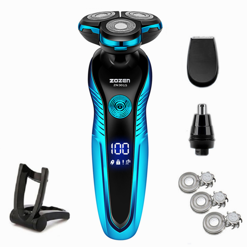 ZOZEN Electric Razor Electric Shaver Washable Rechargeable Body Hair Clipper Shaving Machine for Men Beard Trimmer Wet Dry Use: Blue