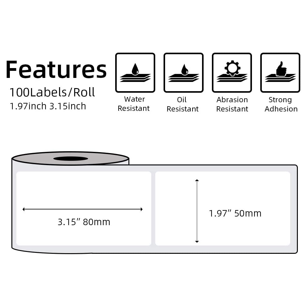 Original Multi-Purpose Square Self-Adhesive Label for Phomemo M110 Label Printer 1.97"x3.15"(50x80mm) 100 Labels/Roll