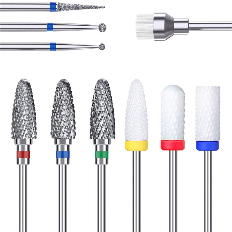 10pcs Nail Drill Bits, 3/32 Inch Tungsten Carbide Acrylic Nail Bit Set,Nail File Bits Nail Art Tools Accessory: 10pcs Tungsten Steel