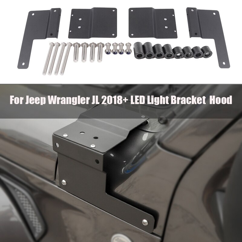 LED Light Bracket for Jeep Wrangler JL + Hood Headlight Bracket Lamp A-Pillar Light Stand
