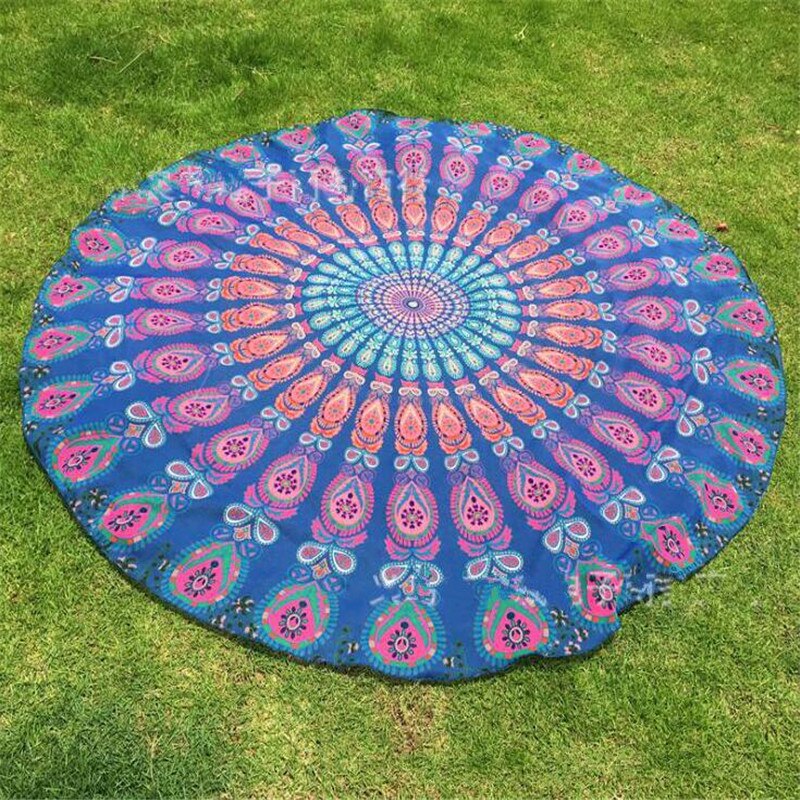 Toalla de playa redonda de gasa y poliéster de 150cm, junto al mar para vacaciones Toalla de playa, chal de baño, Toalla de baño con estampado de cola real grande para playa