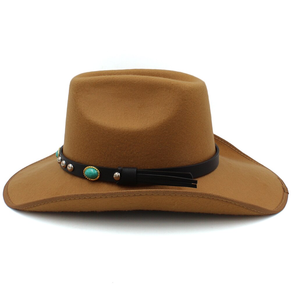 Männer Frauen Wolle Western Cowboy Hüte Breiter Krempe Sonnenhüte Party Reisen Sombrero draussen Kappen Klassische retro UNS Größe 7 1/4 UK L: kamel