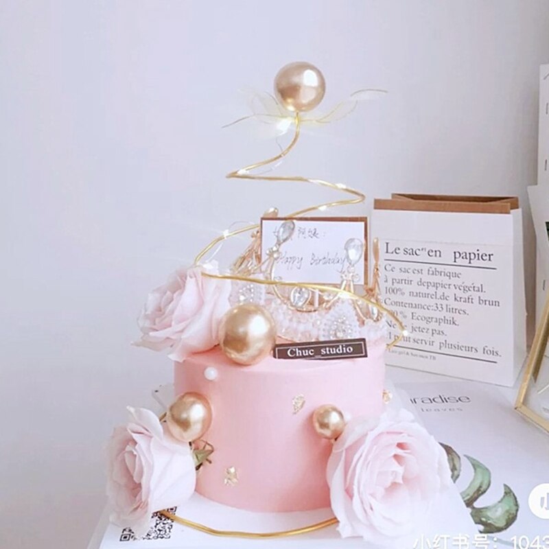 Sales Gold Bal Cake Topper Gelukkige Verjaardag Taart Decoratie Romantisch Huwelijk Cake Topper Zoete Feestartikelen