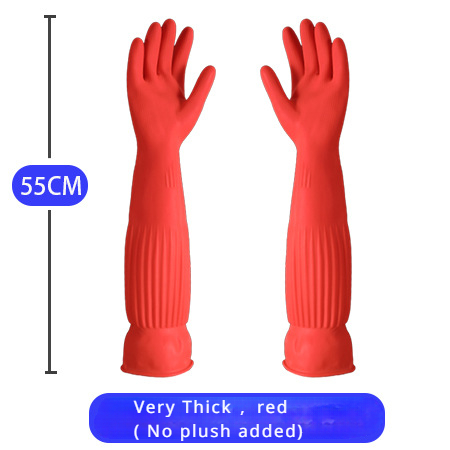 Guantes para lavar platos de látex de 45cm de largo con tendones de vaca engrosados y guantes de goma extendidos, pegamento para limpieza de ropa de 38cm de largo para invierno: Blanco / M