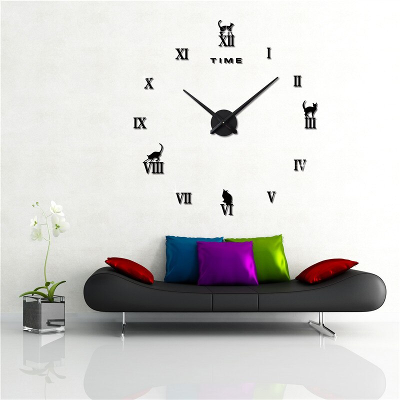 Wall Clocks Home Decor Acrylic Self Adhesive Large Decorative Wall Clock Sticker Roman Numerals