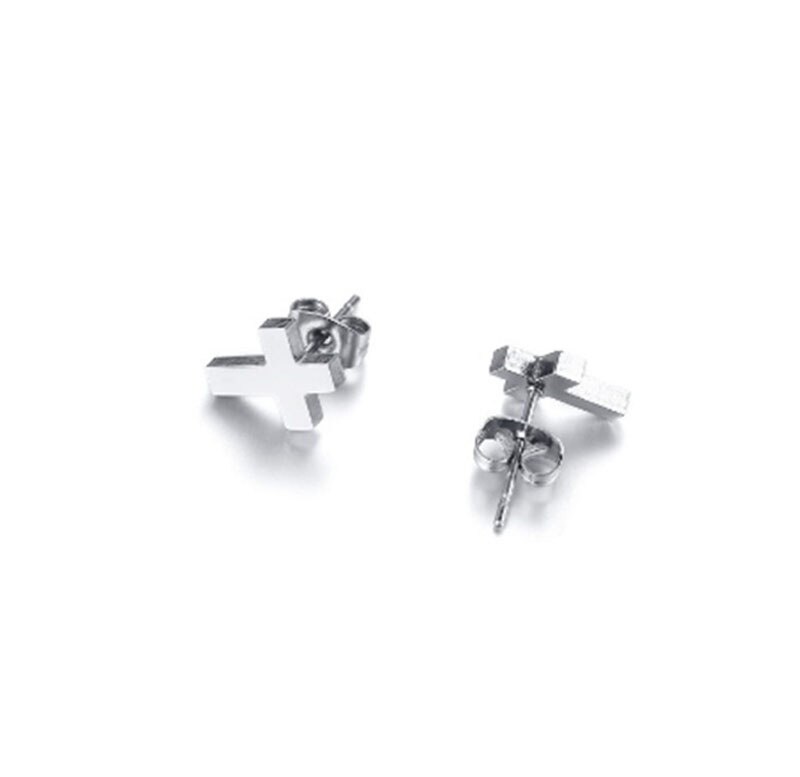 Delysia King Mannen Eenvoud Cross Stud Oorbellen Trendy Rvs Delicate Persoonlijkheid Eardrop: silver