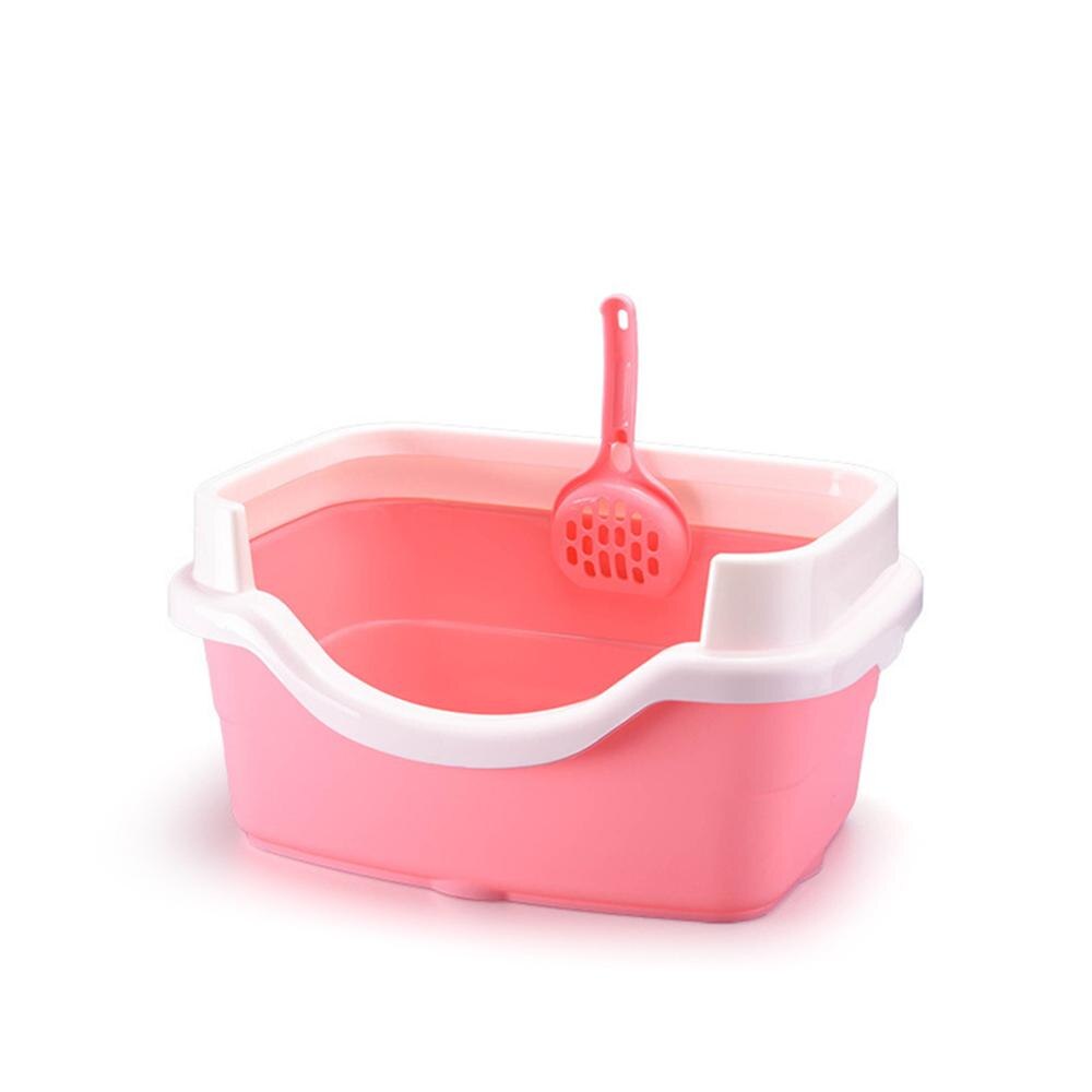Square Cat Litter Box With Scoop Anti Splash Plastic Training Rabbit Kitten Pee Toilet Clean Toilette Puppy Semi-closed Bedpan: Pink
