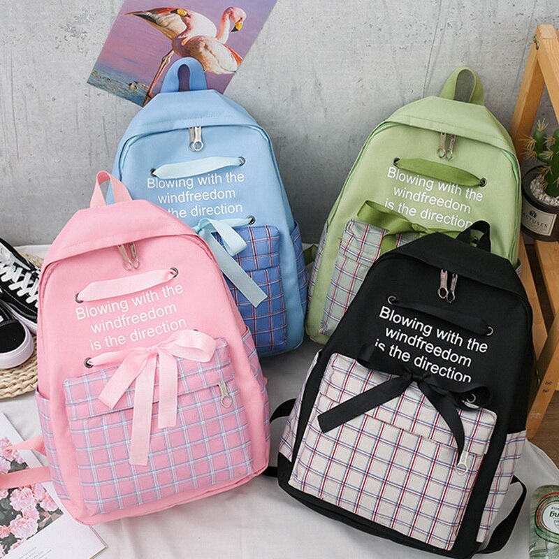 4pcs Girls Backpacks Casual Students School Bags Teenagers Backpacks High School Bags Unisex Travel Backpacks Black