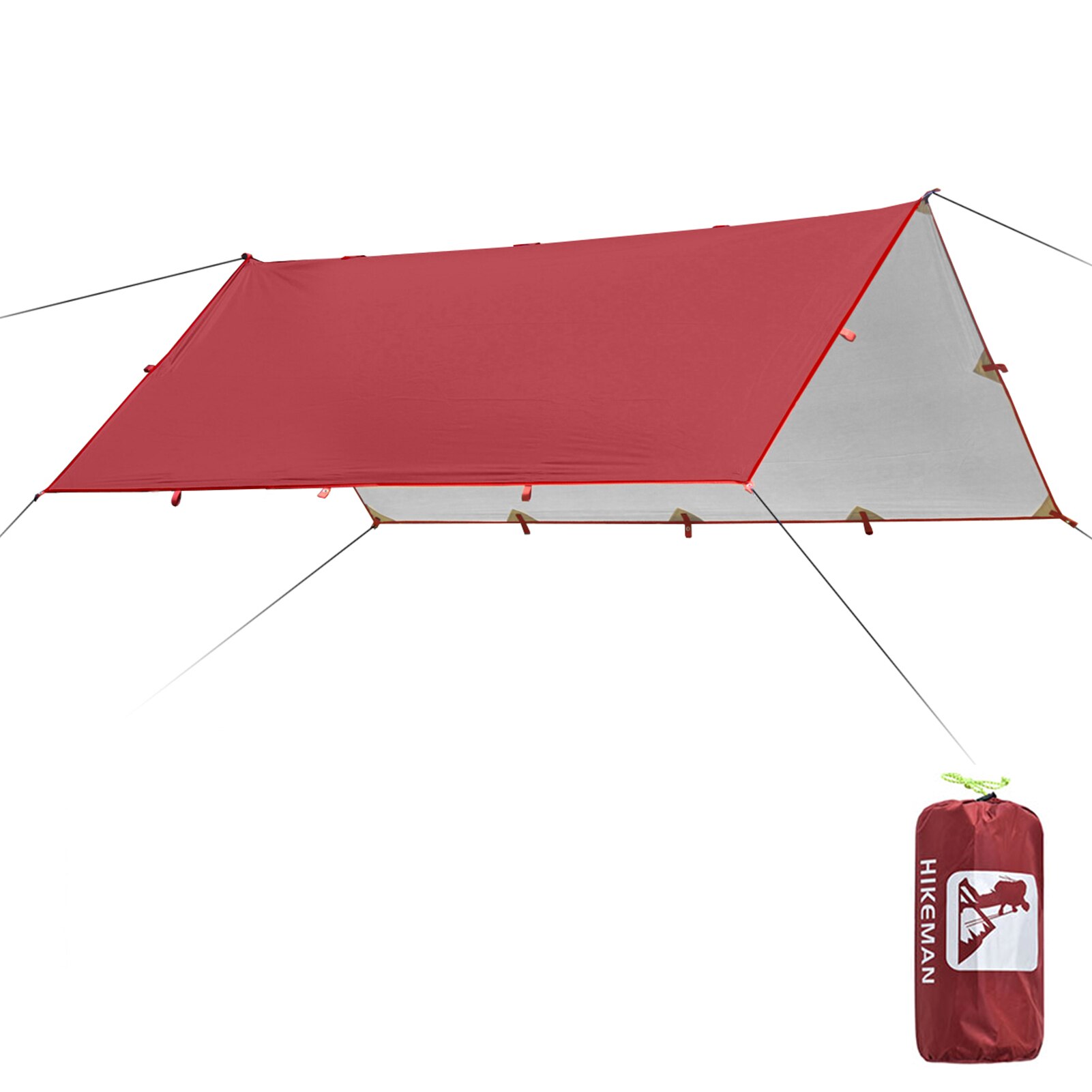 3.2X3M Luifel Waterdicht Tarp Tent Schaduw Vouwen Camping Luifel Ultralight Strand Zon Onderdak Versterkte Stiksels Zilveren Coating: Wine red no Pegs