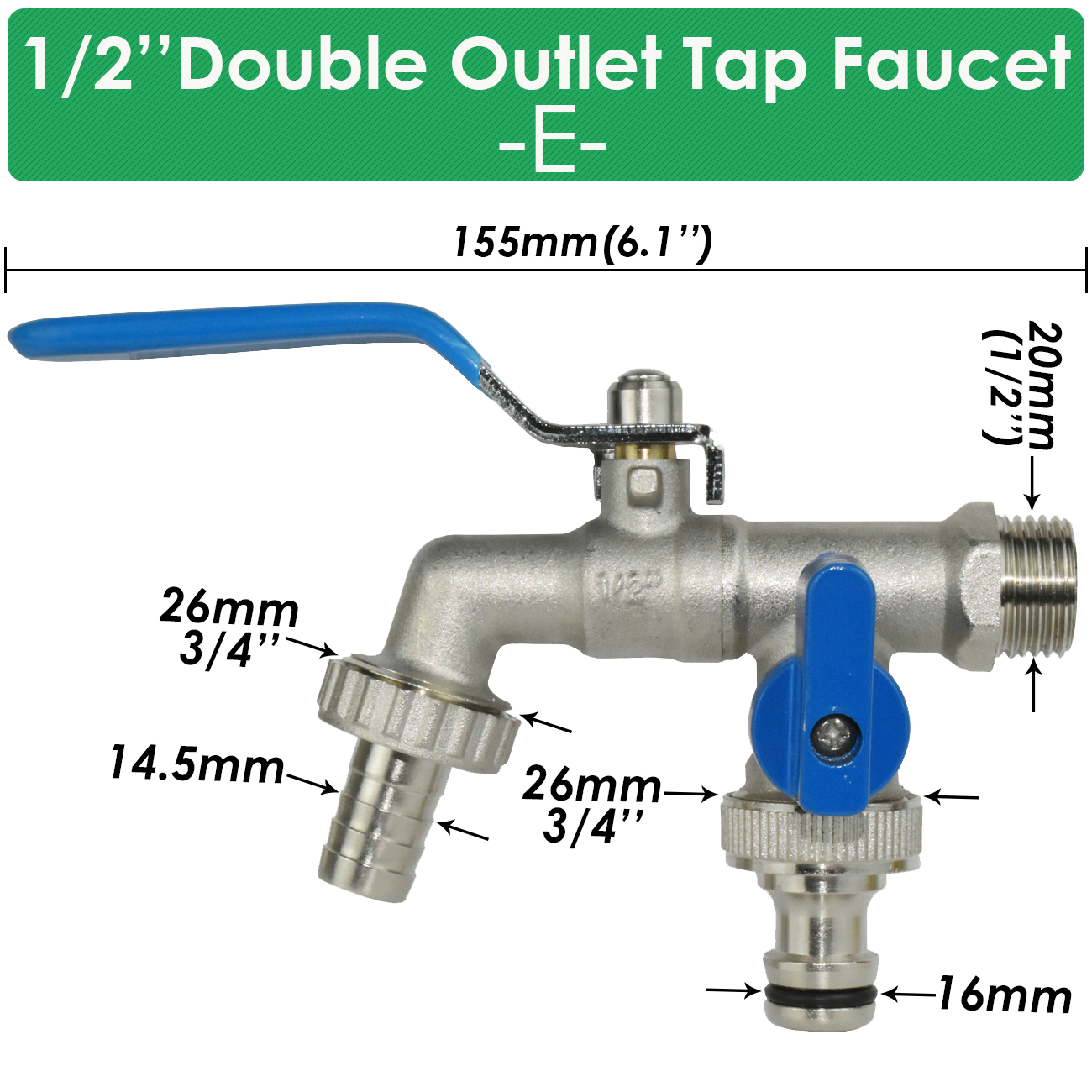 Garden 1/2'' IBC Water Tank Adapter Brass Tap Faucet Replacement Connector Joint 2-Way 1-Way Outdoor Irrigation Hose Ball Valve: green