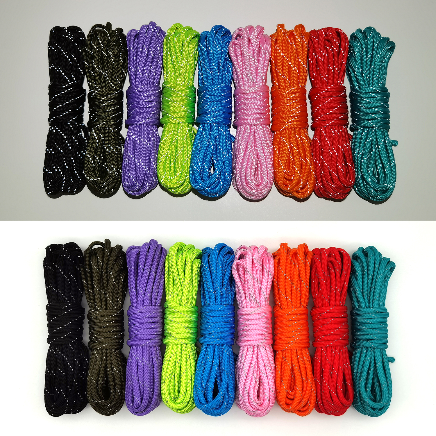 5m/10m 7- kärnig reflekterande paracord med 4mm diameter, utomhuscamping, nattreflekterande tältrep, vandringstälttillbehör, armbandsrep