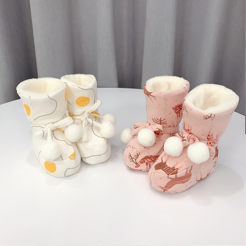 Autumn And Winter Baby Thickened High Tube Cotton Shoes Newborn Soft Sole Plus Velvet Foot Cover Baby High Top Shoe Cover