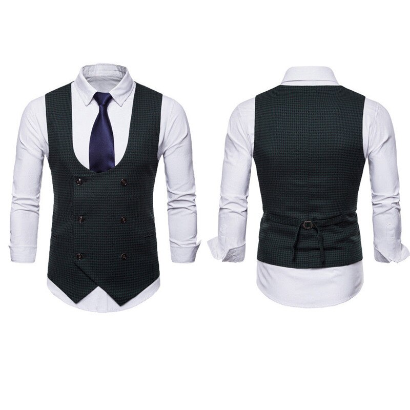 Dobbeltradet herrevest ternet bomuld forretningsformelle veste jakkesæt plus størrelse 3 plaid farver vest blazer