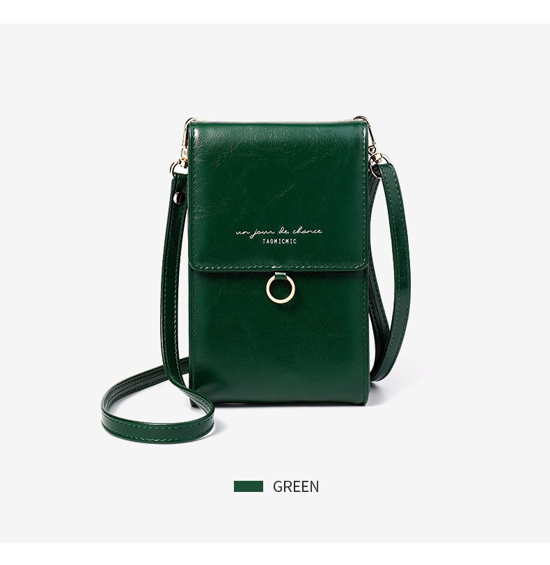 Women's shoulder bag simple solid color long mobile phone bag Messenger bag mini handbag: Green