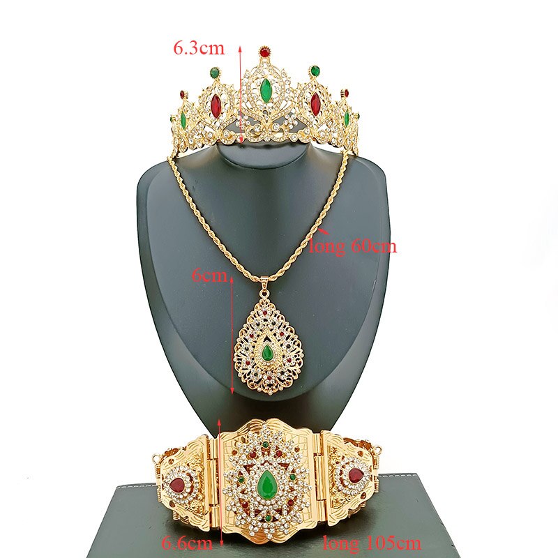 Arabische Bruiloft Sieraden Set Gewaad Taille Keten Vrouwen Haar Sieraden Hartvorm Jewel Hanger Ketting Marokkaanse Metalen Riem