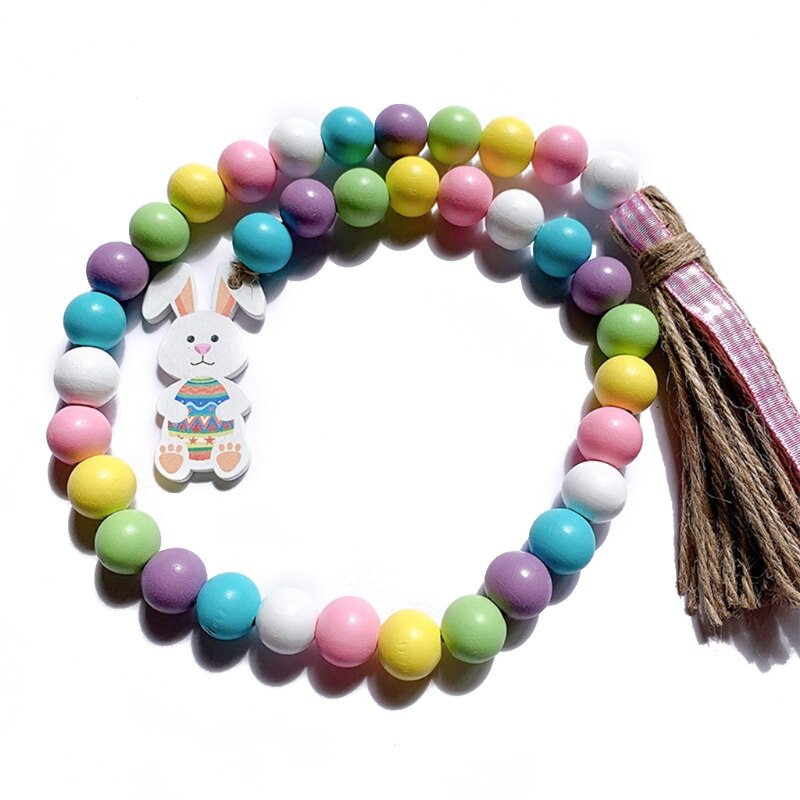 Nordic Easter Wood Bead Garland with Tassels Farmhouse Beads Rustic Country Decor Kid Room Wall Hanging Ornament Home Decor: 2