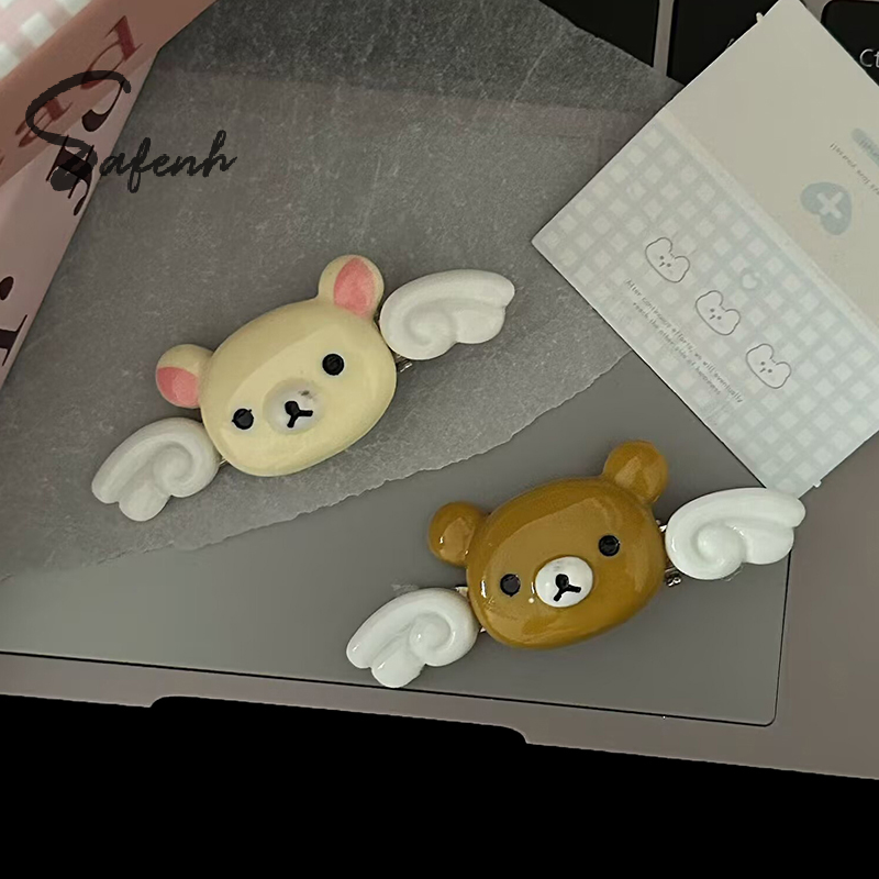 Pinza para el pelo de Ángel Kawaii Rilakkuma, flequillo de osito alado de dibujos animados, Clip LATERAL, horquillas para niña, accesorios para el cabello para estudiante,
