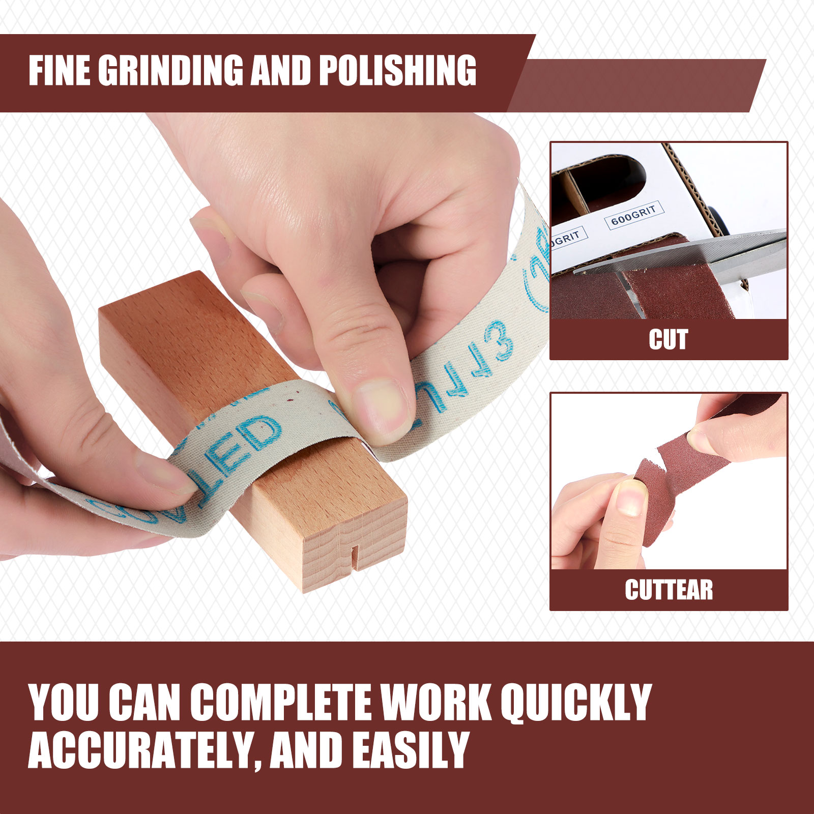 5/6 ruller lange slipepapirruller i eske med aluminiumoksid slipebånd, trekkbart slipepapir, 80/150/240/320/400/600 korn