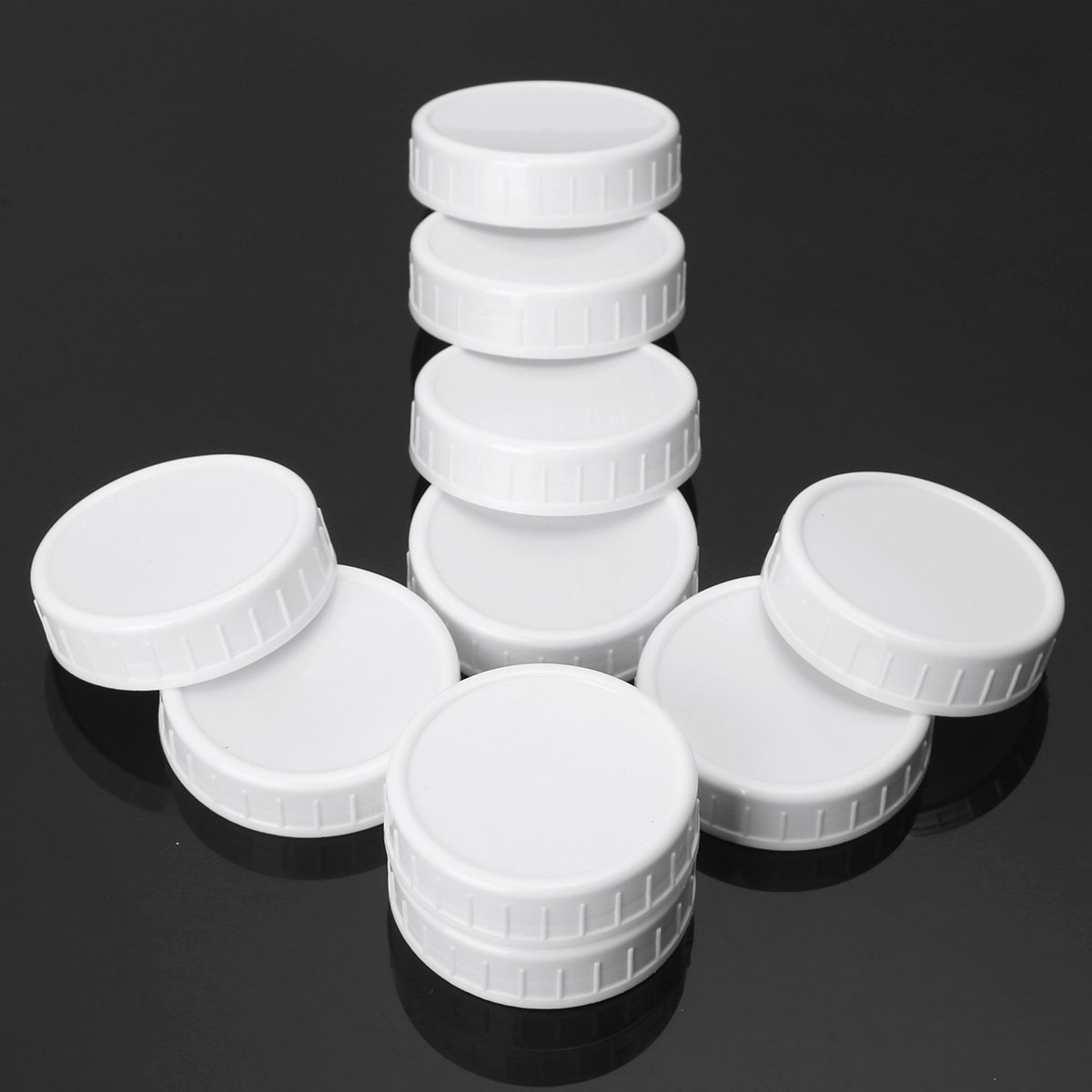 10Pcs 70mm White Plastic Unlined Ribbed Lids Storage Caps Replacements for Mason Jars Lids Canning Drinking Jars