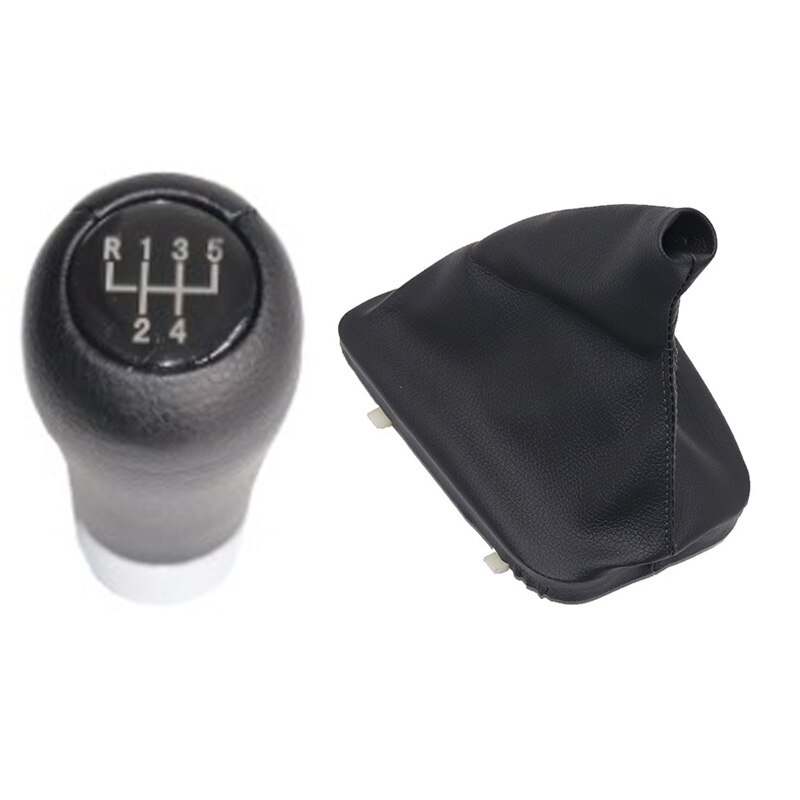 Chroom & Lederen Auto Shift Pookknop Hendel Gaitor Boot Cover Voor Bmw 3 Serie E46: 5 speed silver