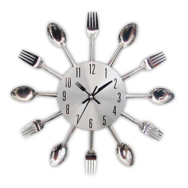 Cutlery Kitchen Wall Clock Multicolor Metal Fork Spoon Modern Cutlery Clock For Home Living Room Decoration Kitchen Clock: Default Title