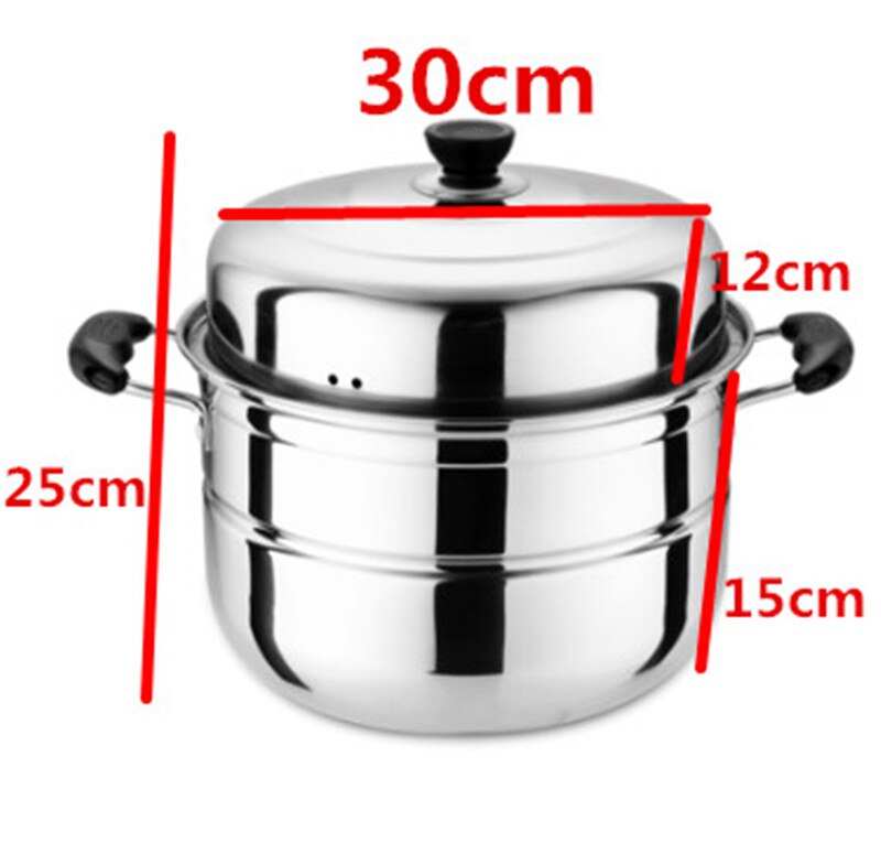 Roestvrij Staal Twee Drie Layer Dikke Steamer Pot Soep Stoom Pot Universele Kookpotten Voor Inductie Kookplaat Gasfornuis Stoom pot: 30cm  2 Layer