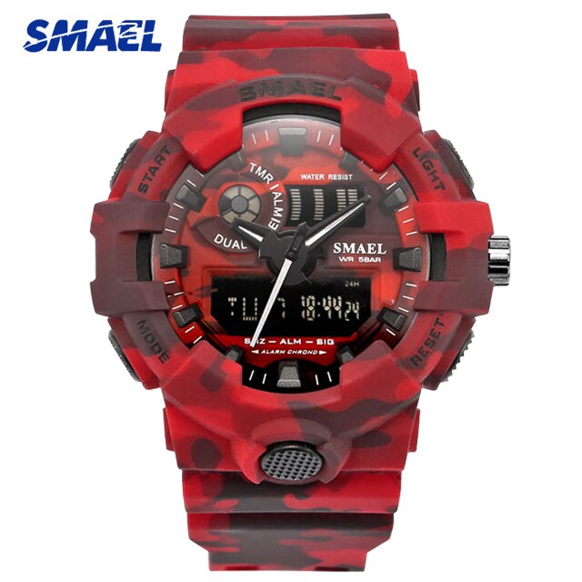 SMAEL Blue Camouflage Sports Watches Men Digital Wrist watches Man Student Quartz Electronic Dual Display Wristwatches: WS8001-03