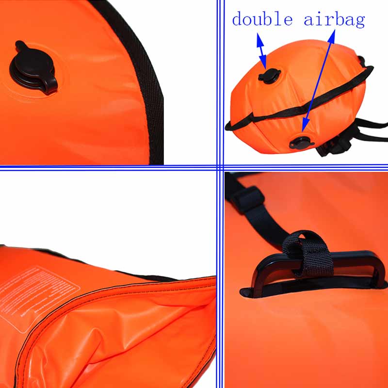 20l uppblåsbara öppna simbojar bogsera flytande torrbag dubbel krockkudde med midjebälte för simning vattensport förvaring säkerhetsväska