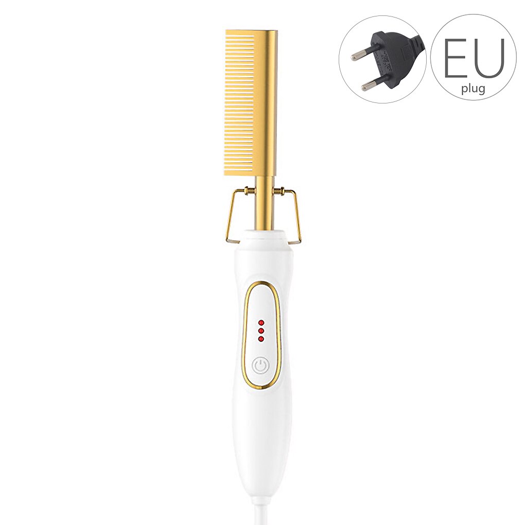 Multifunction Hair Straightener Flat Irons Wet Dry Use Brush Comb Heating Hair Straight Styler Curling Iron Hair Curler Comb: EU Plug White