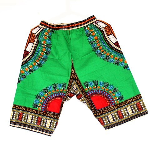 African Traditional Print Cotton Dashiki Short Men's African Beach short: GCgreen