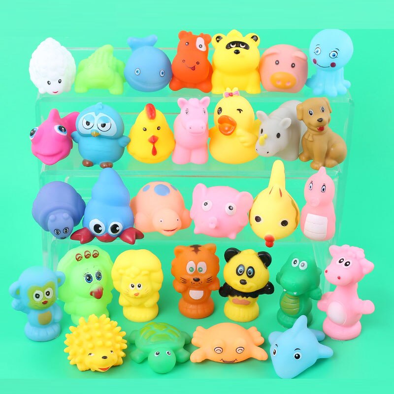 Cute Bath Toys Animals Swimming Water Toy Colorful Soft Floating Rubber Duck Squeeze Sound Squeaky Bathing Toy For Baby Bath