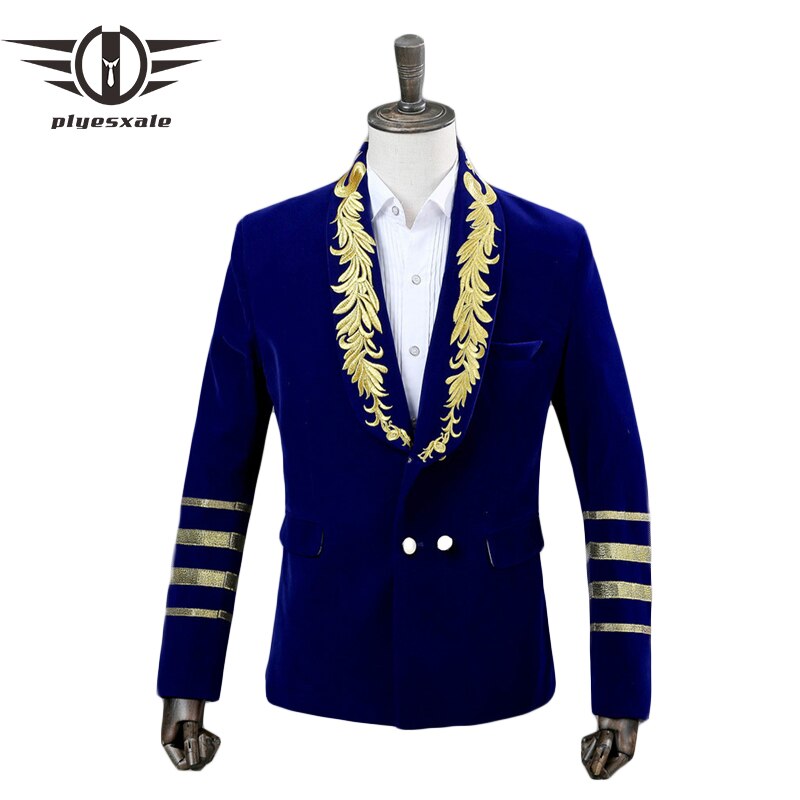 Plyesxale-Blazer con bordado para hombre, Blazer de terciopelo de ante, de , doble botonadura, azul real, Burdeos, negro, Q296