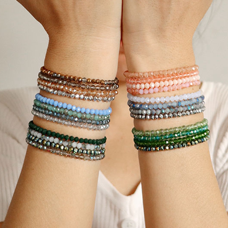 4 Uds. Pulseras de cristal brillantes para mujeres y hombres, pulsera de cuentas de cristal de serie colorida con etiqueta de deseos para el mejor amigo, de joyería