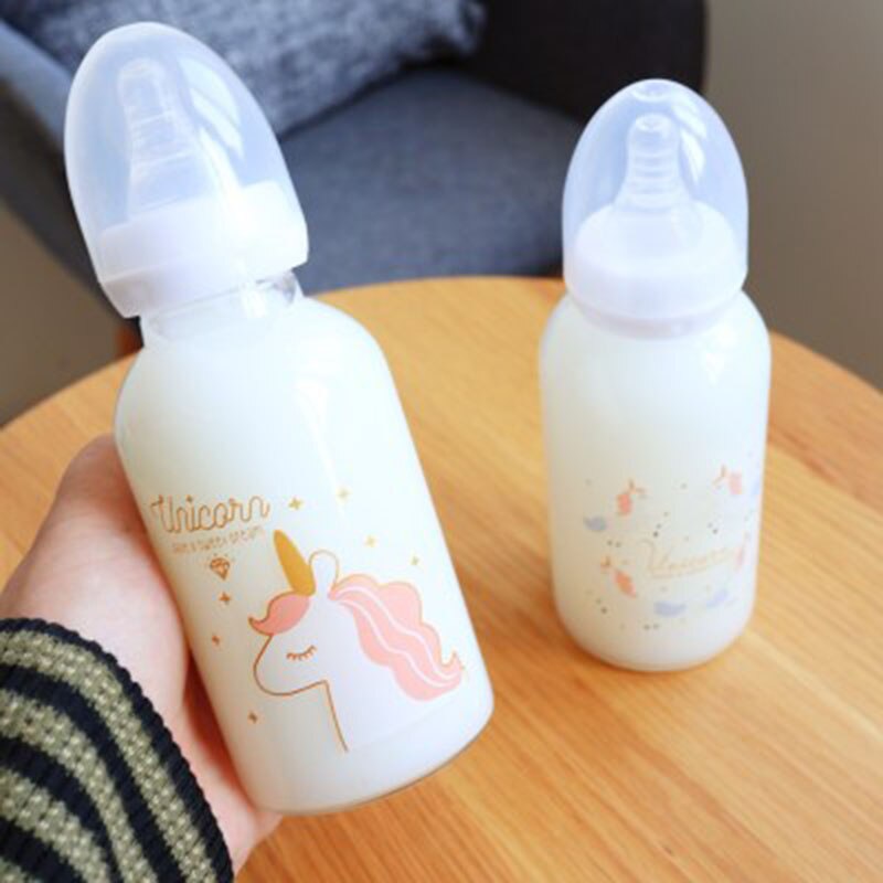 300ML Baby glass Milk Bottles Newborn Nursing Nipple Straight Bottle Pacifier Milk Water Feeding: Unicorn Head