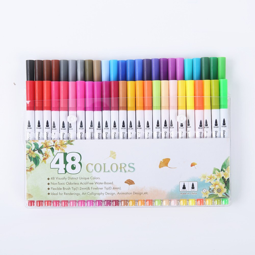 Rotuladores de doble punta para niños y adultos, juego de 12/24/36/48/60/80/100, rotuladores de arte para pintar y dibujar, material escolar: 48colors