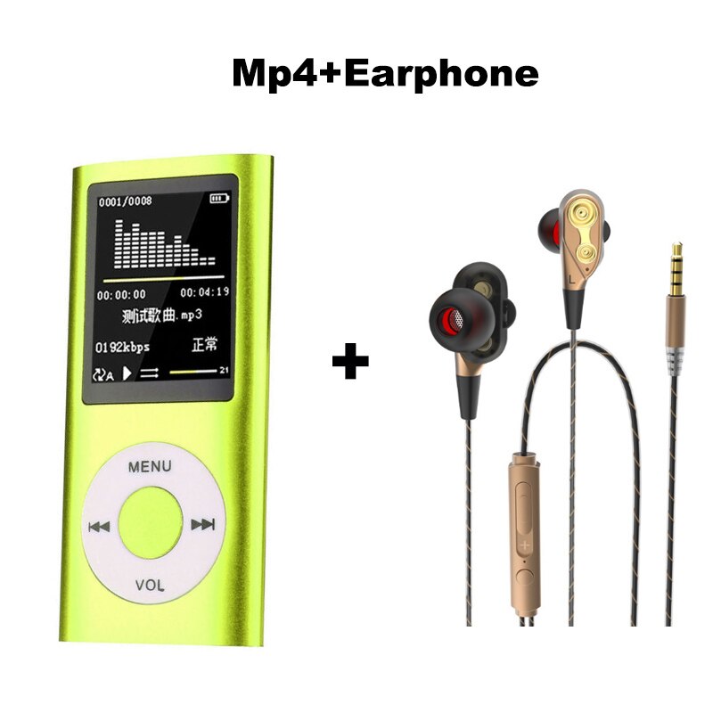 For IPod Style Portable 1.8" LCD MP3 MP4 Music Video Media Player FM Radio Portable Colorful MP3 MP4 Player Music Video: green MP4 earphone