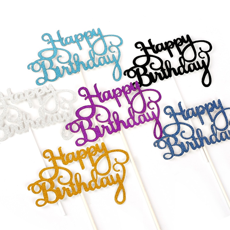 10pcs Gittler Happy Birthday Cake Topper Bling Sparkle Decoration Sign Happy Birthday Cake Topper Girl`s Birthday Dessert Decor