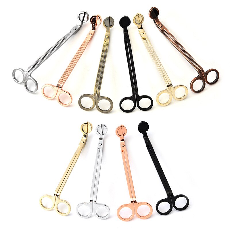 18cm Round head Candle Wick Trimmer Black Silver Gold Stainless Steel Candle scissors trim wick Cutter Snuffer Tool Hook Clipper