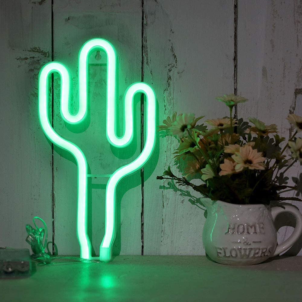 Vihreä kaktus neon valokyltit led koristeet valot akku- ja usb-käyttöiset kaktuslamput neonkyltit syttyvät lastenhuone makuuhuone